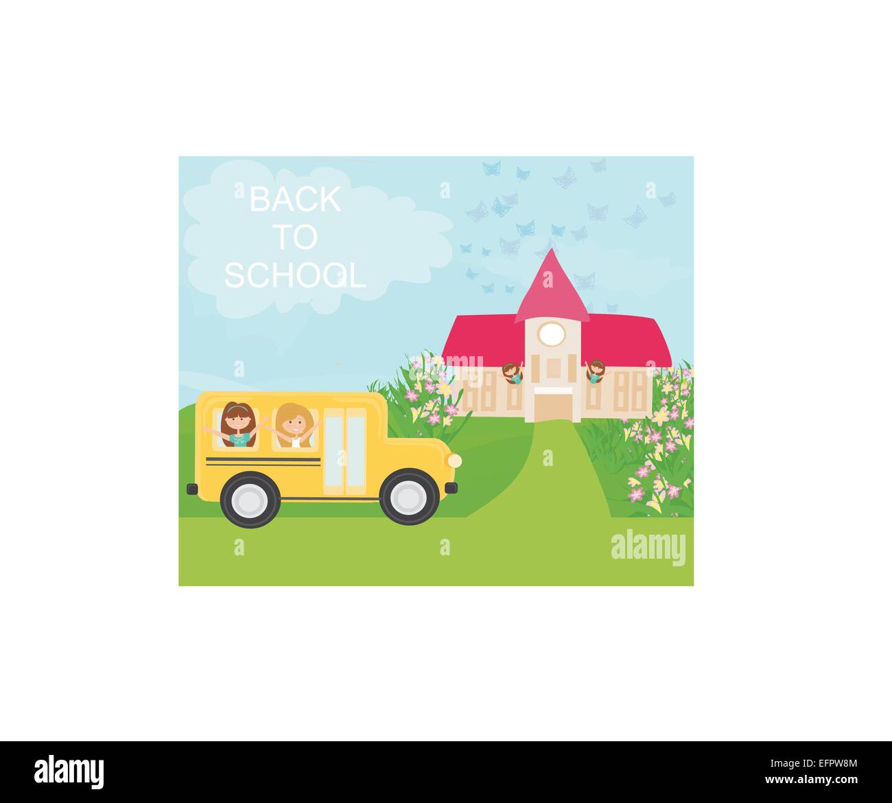 school bus heading to school with happy children Stock Vector Image ...