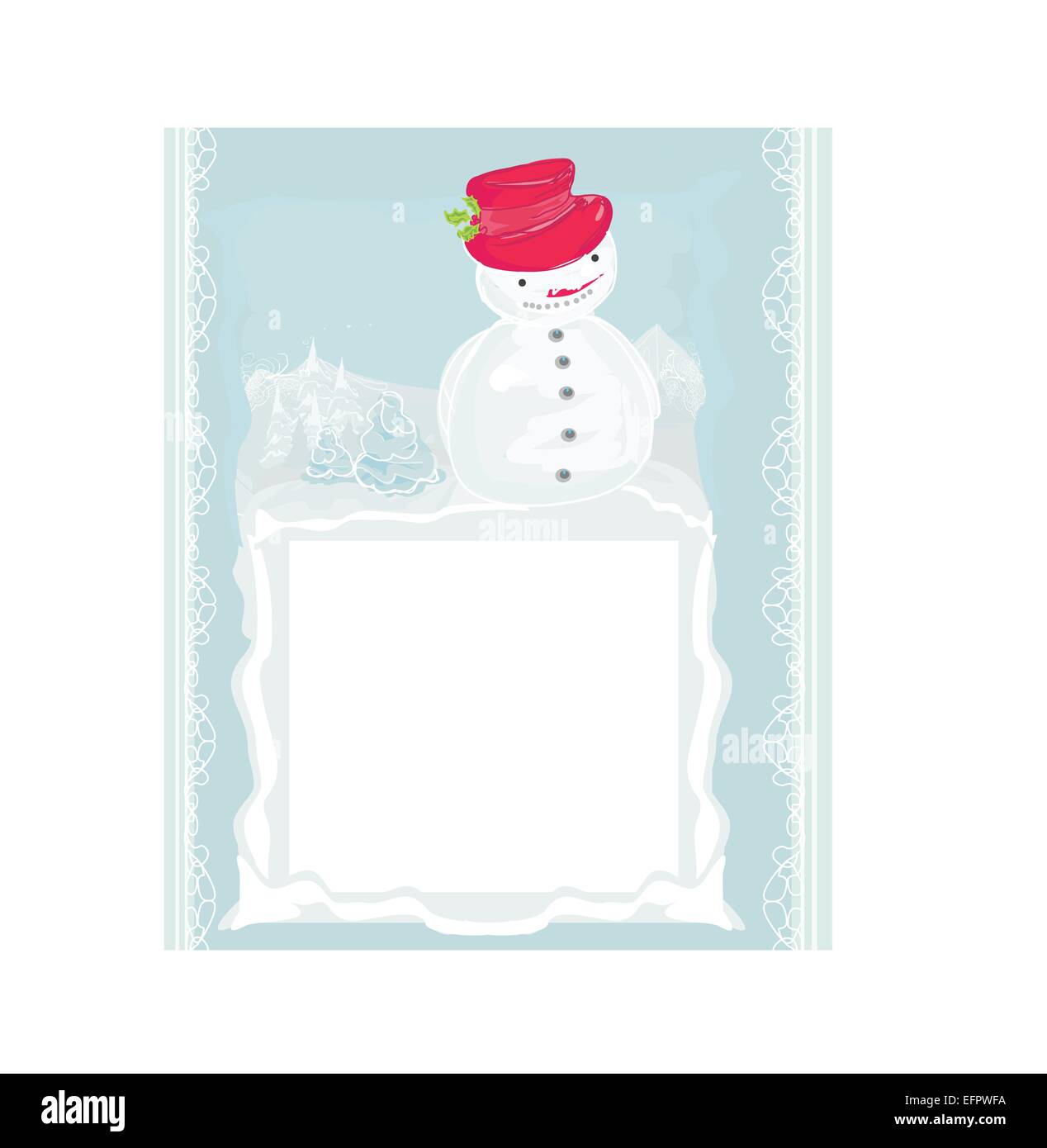 Happy snowman on winter landscape card Stock Vector Image & Art - Alamy