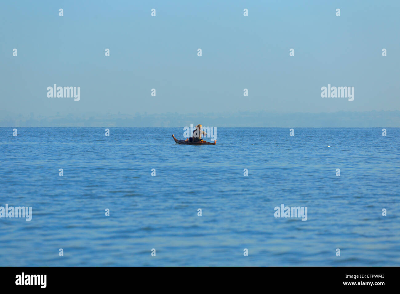 Fisherman in boat, Lake Tana, Amhara region, Ethiopia Stock Photo