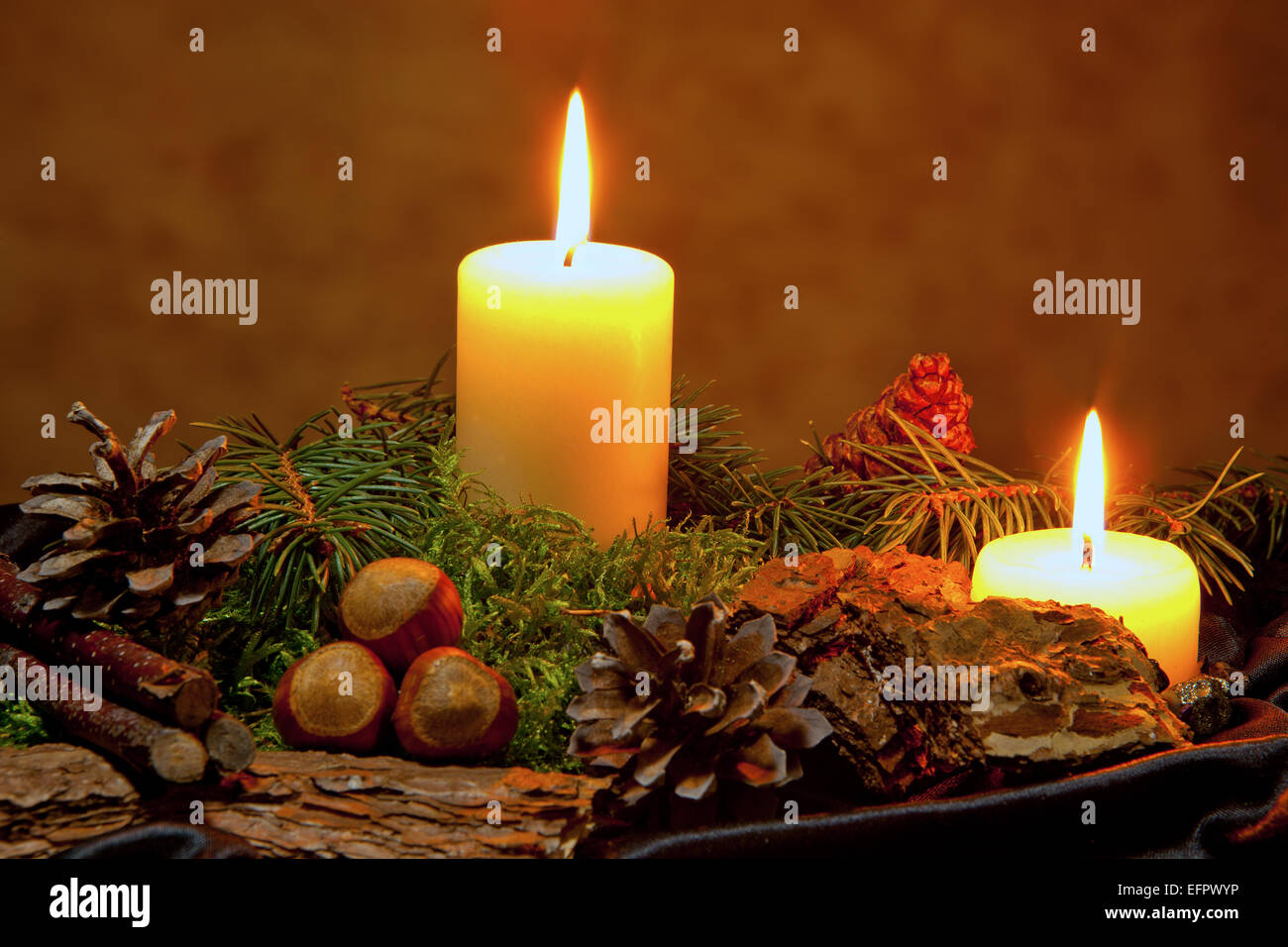 Christmas still life with candlelight Stock Photo