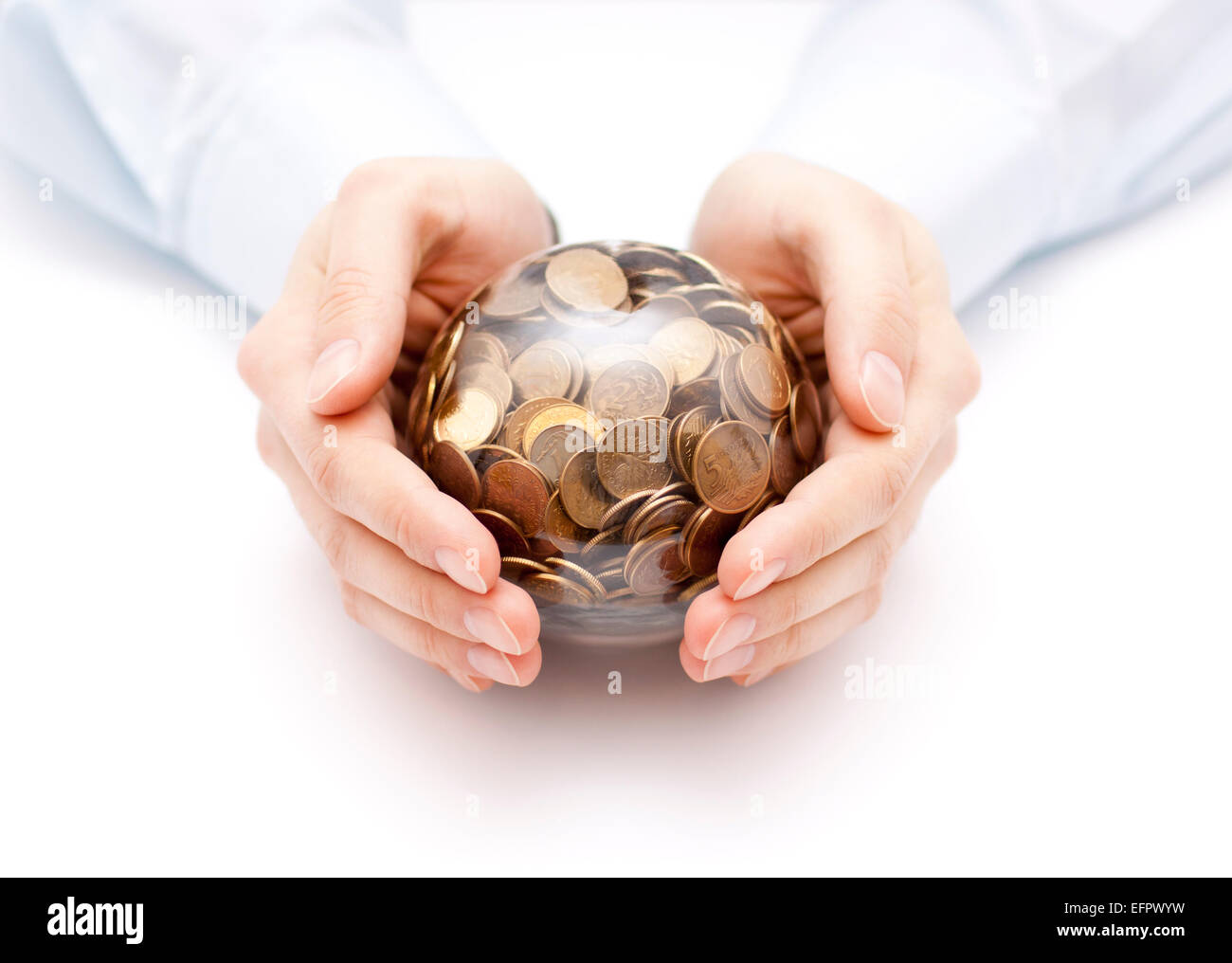 Crystal ball with money in hands Stock Photo