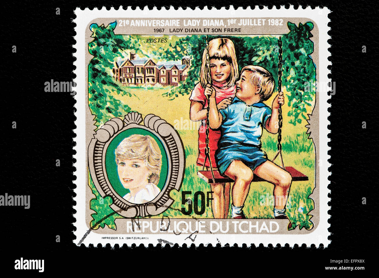 Republic of Chad issued postal stamps for the 21st anniversary of Lady Diana. Republic of Chad is in Central Africa. Stock Photo