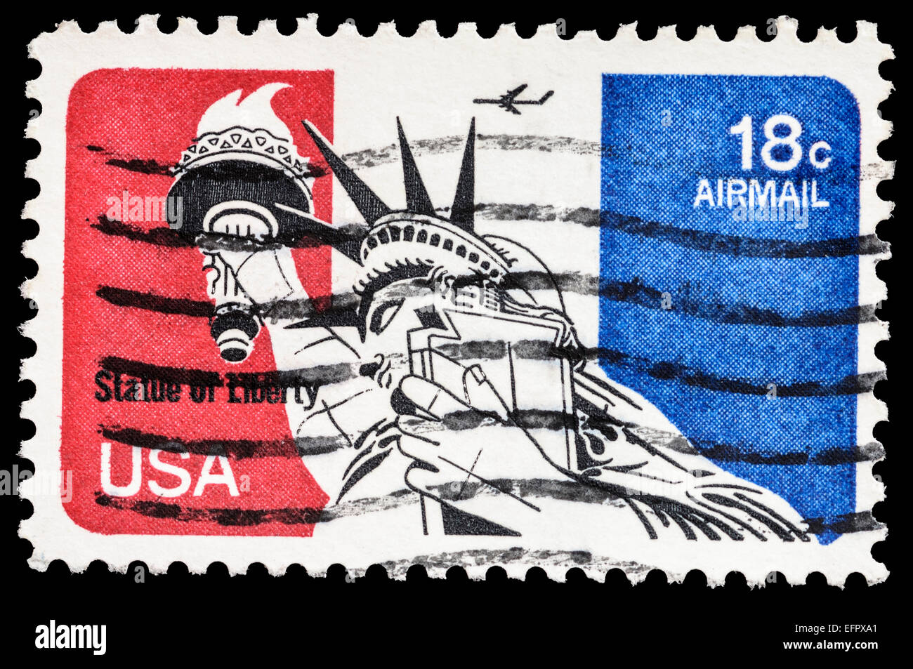 US Postal stamp with drawing of the Statue of Liberty, printed 1974