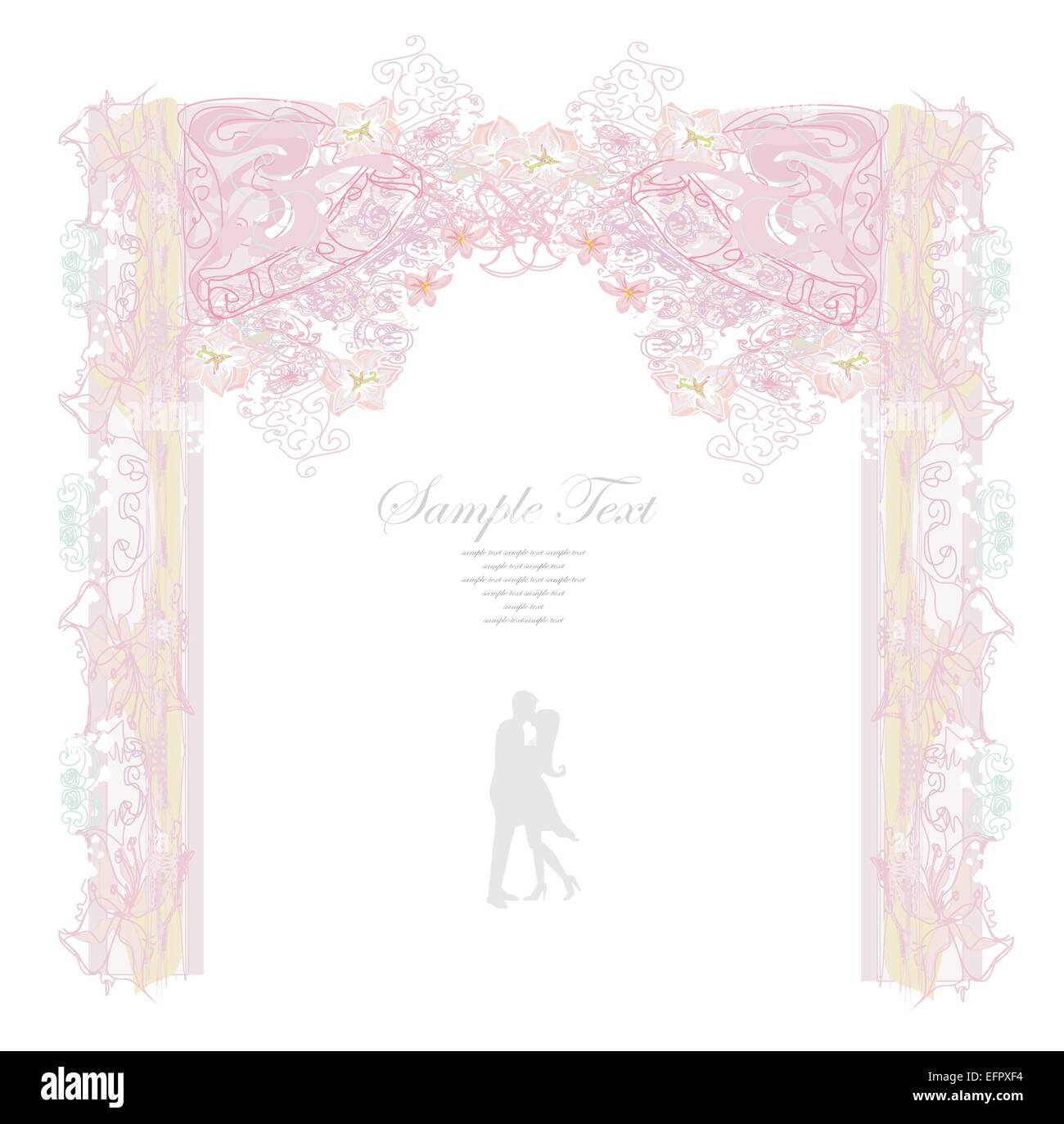 Floral greeting card with silhouette of romantic kissing couple Stock ...