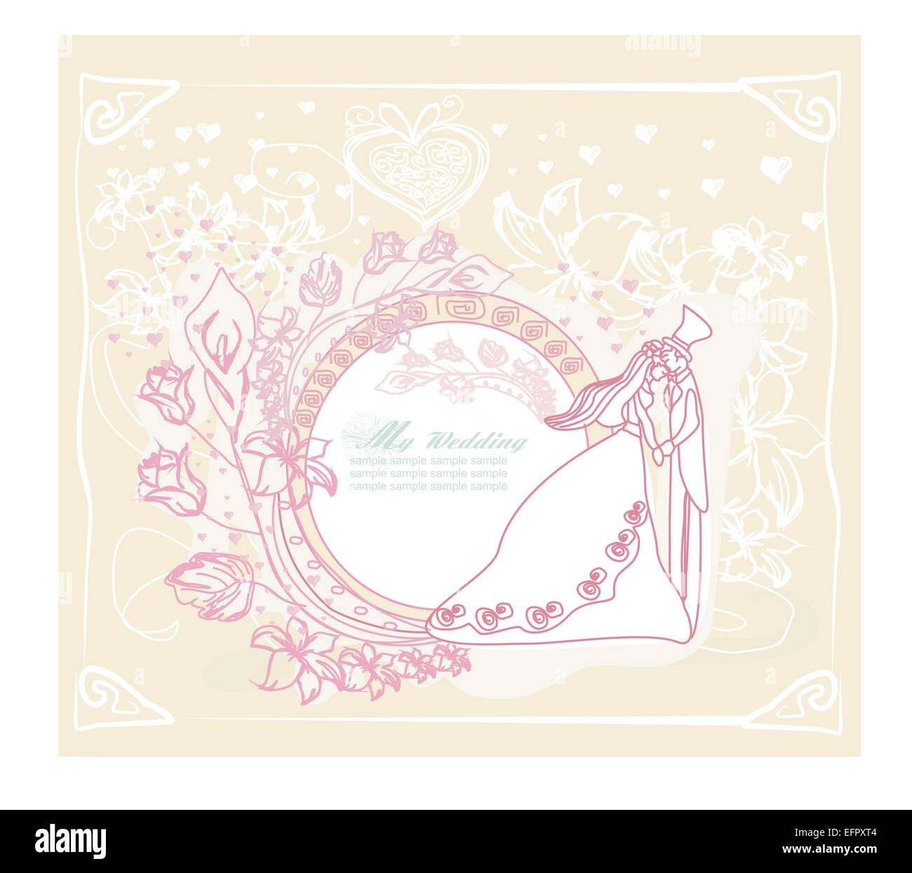 wedding dancing couple on abstract background card Stock Vector Image ...