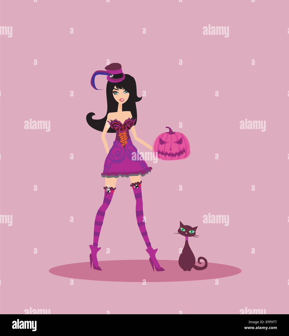 Beautiful woman witch black cat Stock Vector Images - Alamy