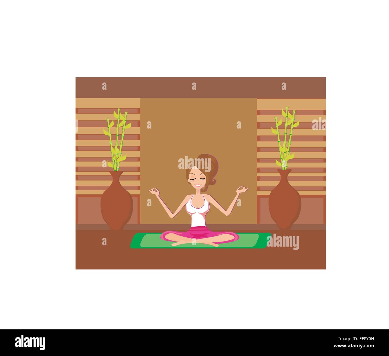 Yoga girl in lotus position at home Stock Vector Image & Art - Alamy