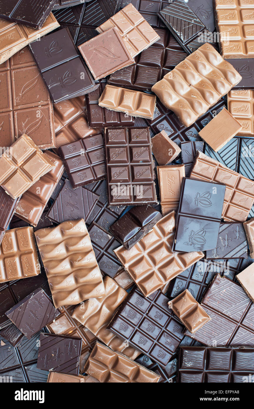 Assorted bars of milk and dark chocolate Stock Photo