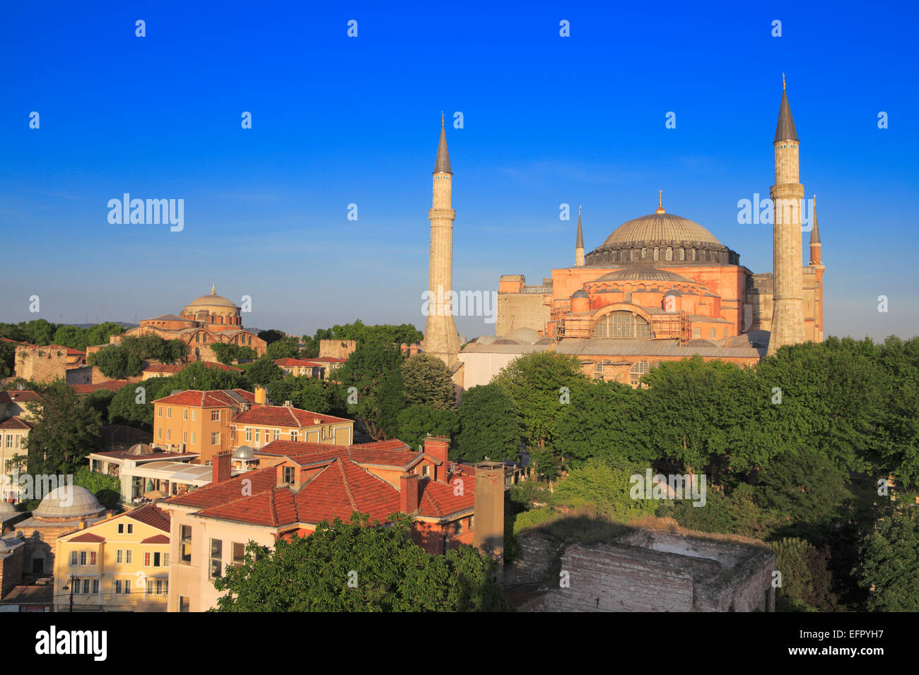 Hagia Sophia (537), right and Hagia Irene (548), left, Istanbul, Turkey Stock Photo