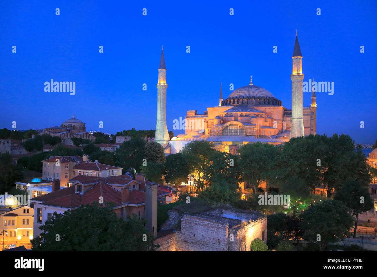Hagia Sophia (537), right and Hagia Irene (548), left, Istanbul, Turkey Stock Photo