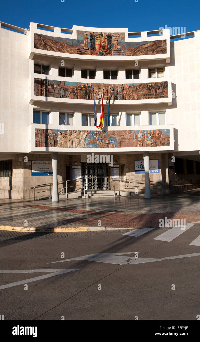 Government office with history mural Melilla autonomous city state Spanish territory in north Africa, Spain Stock Photo