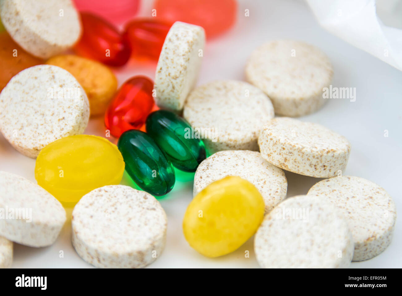 cold and flu season medicines for cough, sneeze, and sore throat Stock