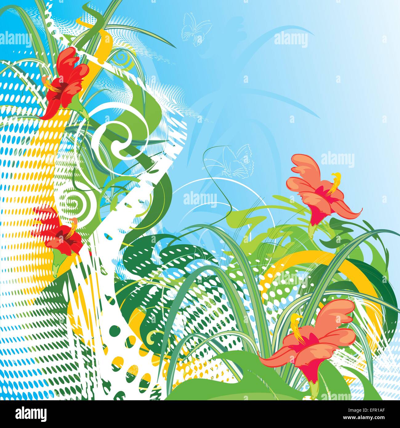 red flowers and Butterfly background, vector illustration Stock Vector ...