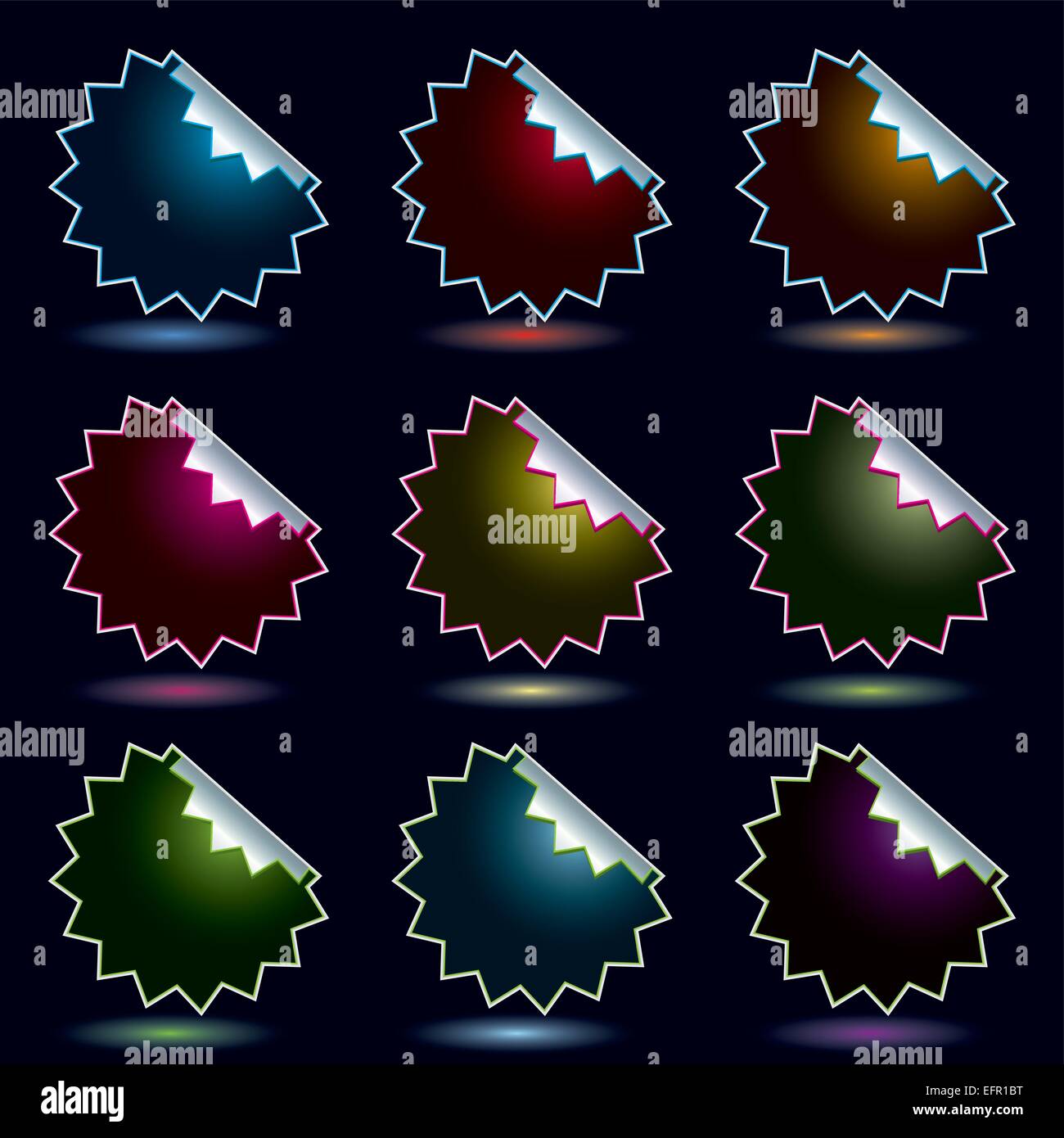 colourful dark shiny stickers with shadow, vector illustration Stock