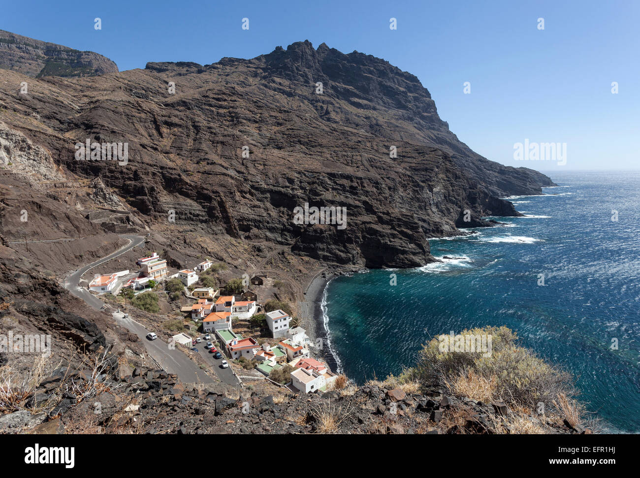 View of Playa de Alojera and the rocky coast, La Gomera, Canary Islands, Spain Stock Photo