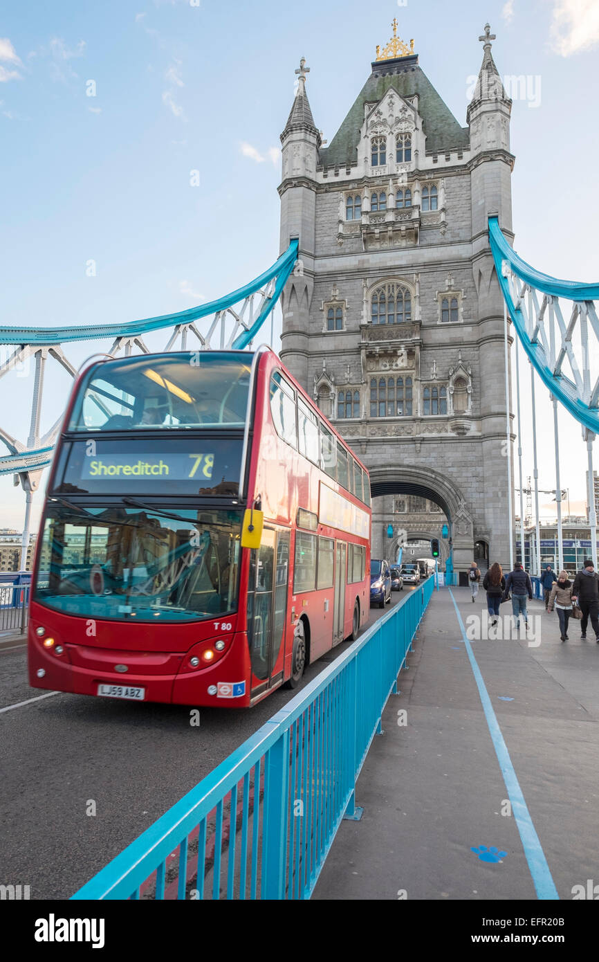 Tower Bridge, crossing the River Thames, the traditional symbol of London, England Stock Photo