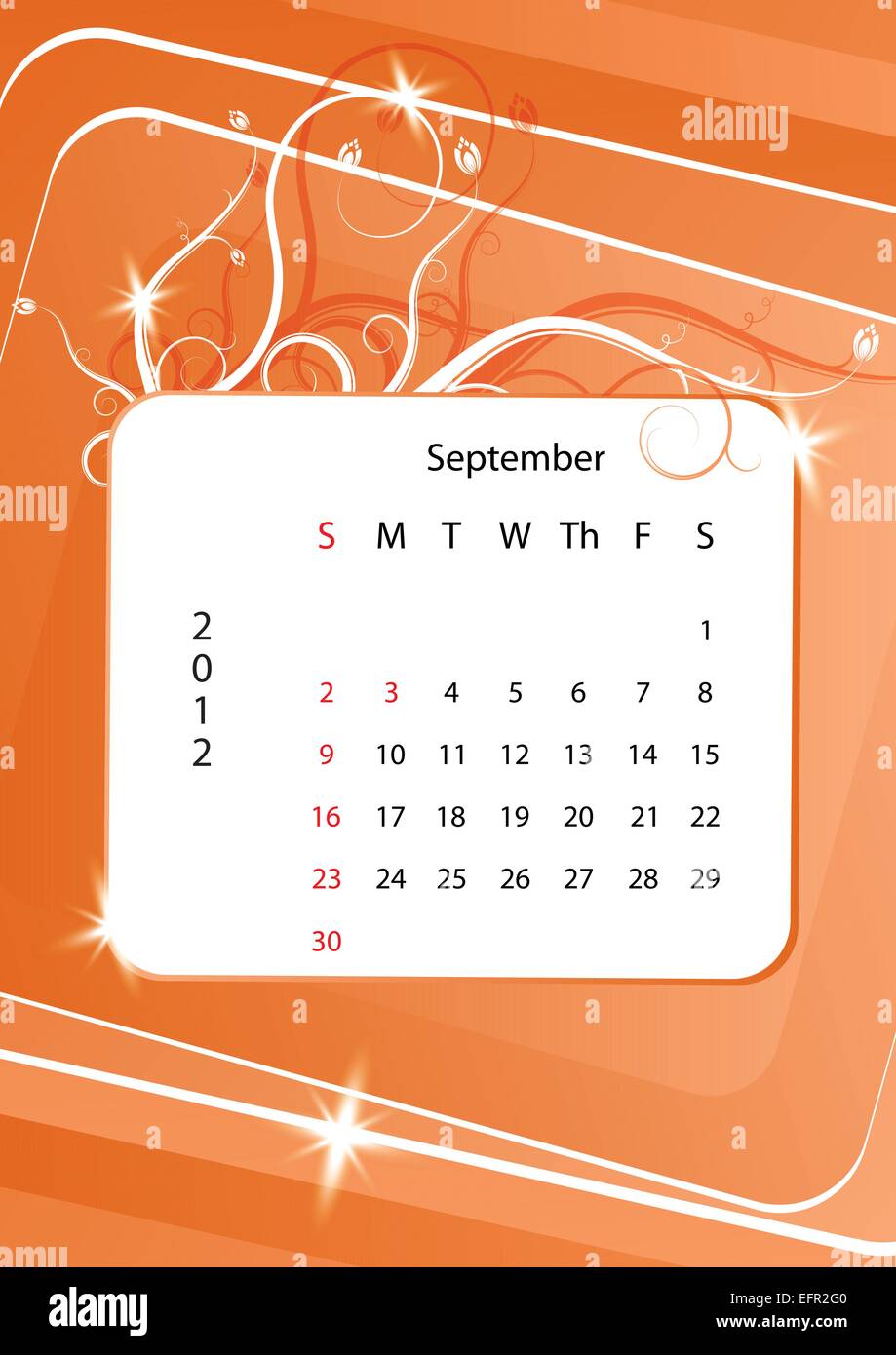 September Calendar 12 Week Starts With Sunday Eps10 Vector Illustration Stock Vector Image Art Alamy