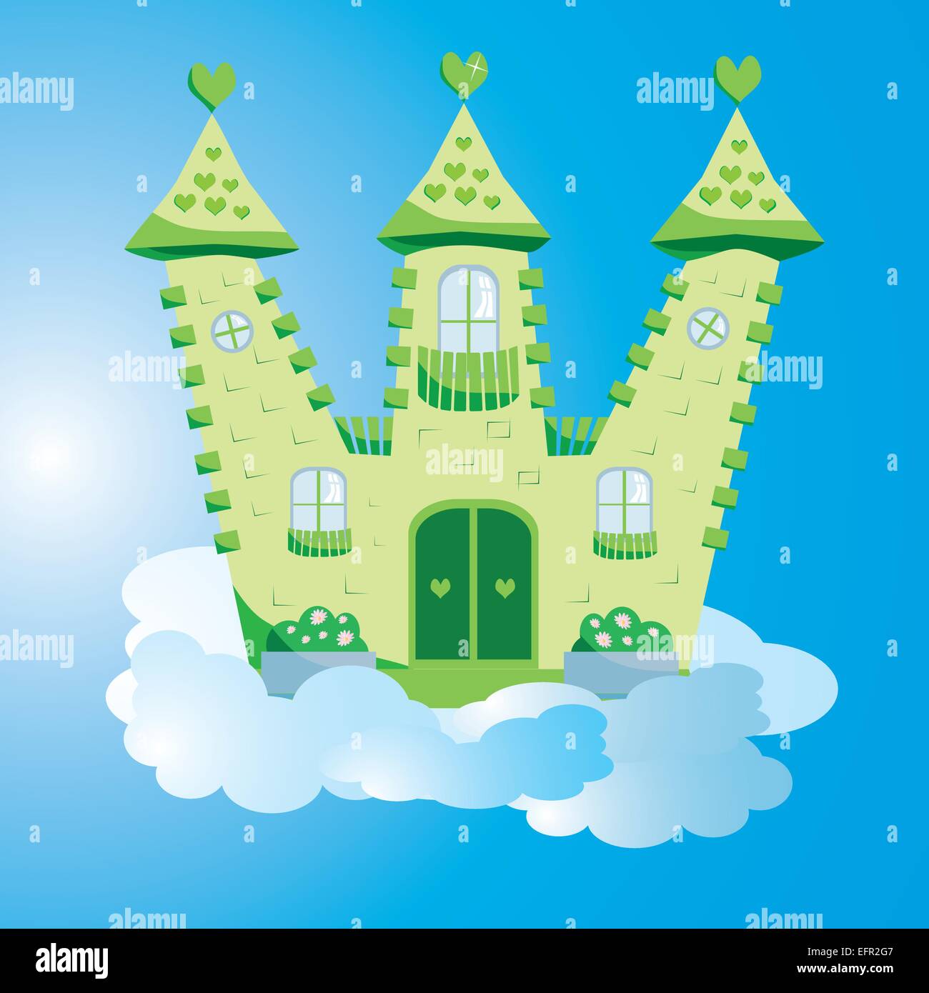 Vector Illustration of green fairy castle in the clouds Stock Vector ...