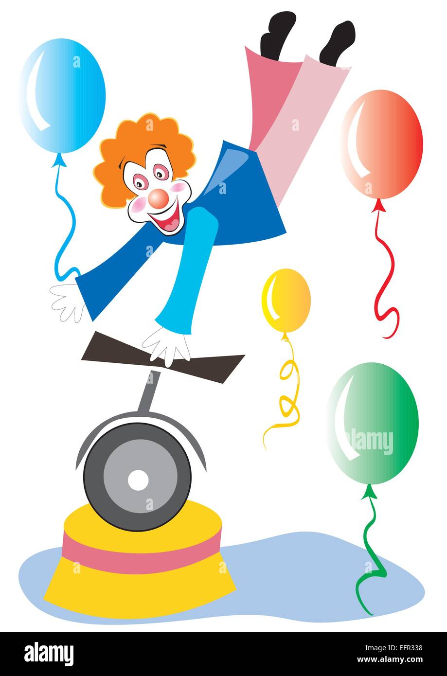 clown on unicycle holding balloon, vector illustration Stock Vector