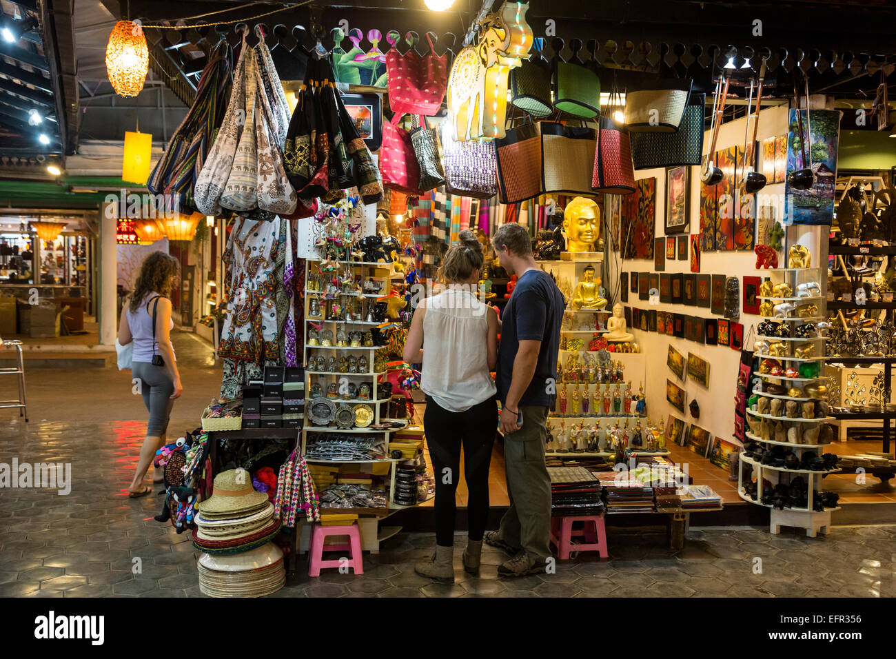 Tourists at the Night Market, Siem Reap, Cambodia. Stock Photo