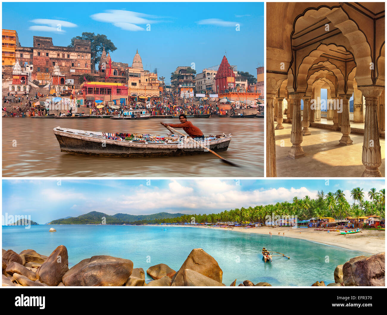 Indian landmarks collage, Goa, Varanasi, Jaipur Stock Photo Alamy