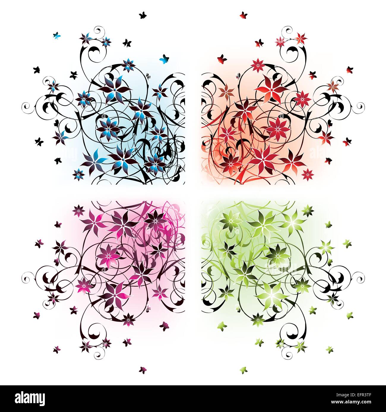 four floral corners in different colors Stock Vector