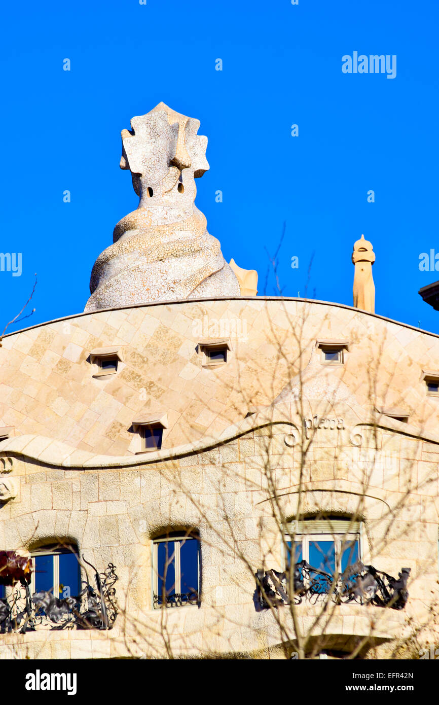 Casa Mila aka La Pedrera, designed by Antoni Gaudi architect. Barcelona, Catalonia, Spain. Stock Photo