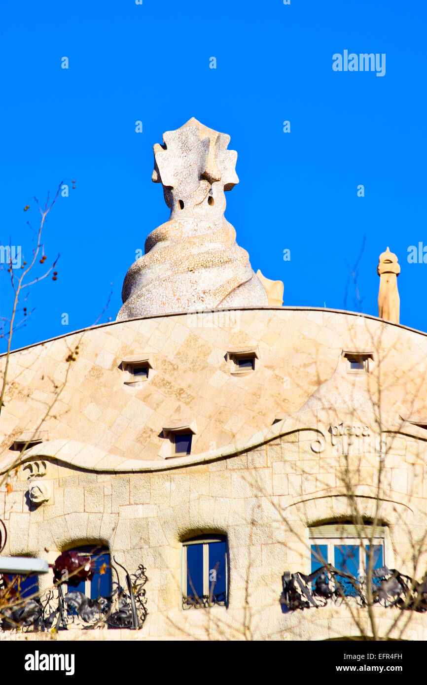 Casa Mila aka La Pedrera, designed by Antoni Gaudi architect. Barcelona, Catalonia, Spain. Stock Photo
