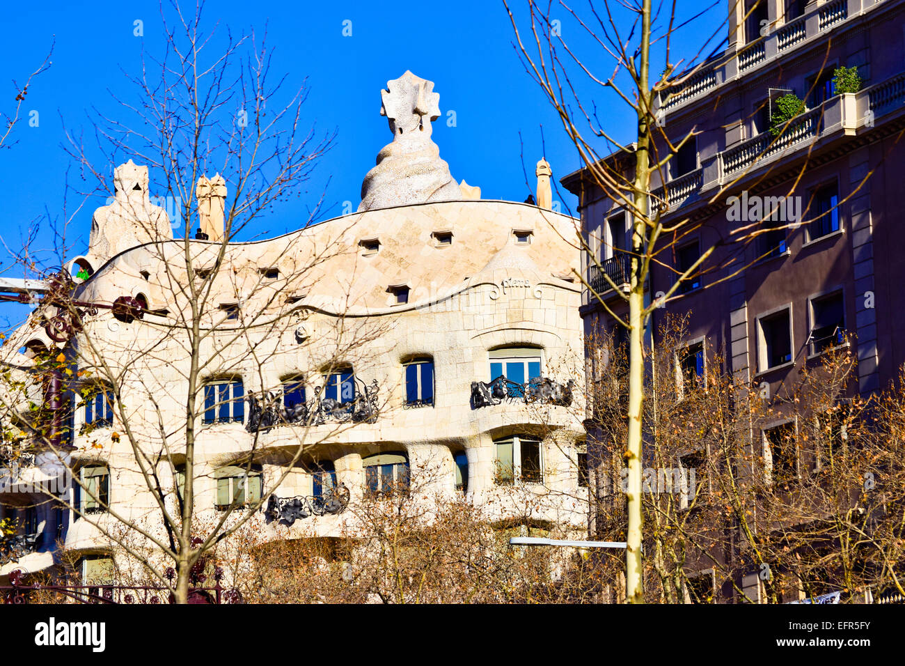 Casa Mila aka La Pedrera, designed by Antoni Gaudi architect. Barcelona, Catalonia, Spain. Stock Photo