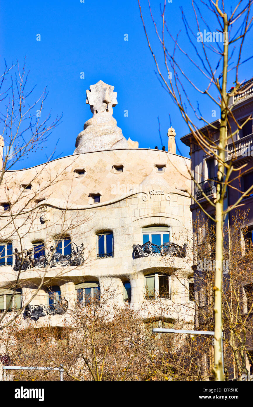 Casa Mila aka La Pedrera, designed by Antoni Gaudi architect. Barcelona, Catalonia, Spain. Stock Photo