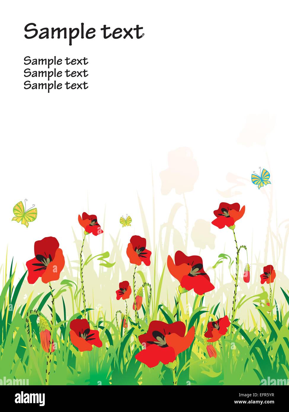 red poppies on green field with copy space, vector illustration Stock ...