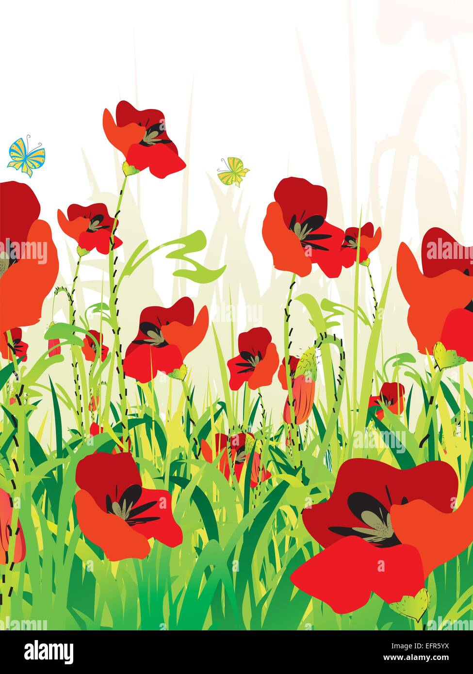 red poppies on green field, vector illustration Stock Vector Image ...