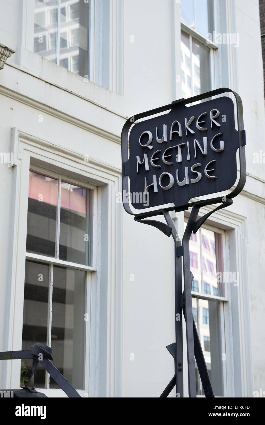 A Quaker meeting house sign outside a property in Elmbank Crescent