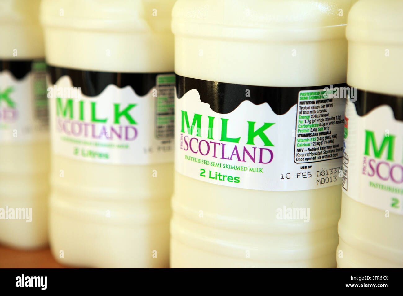 Plastic cartons of fresh Milk from Scotland Stock Photo