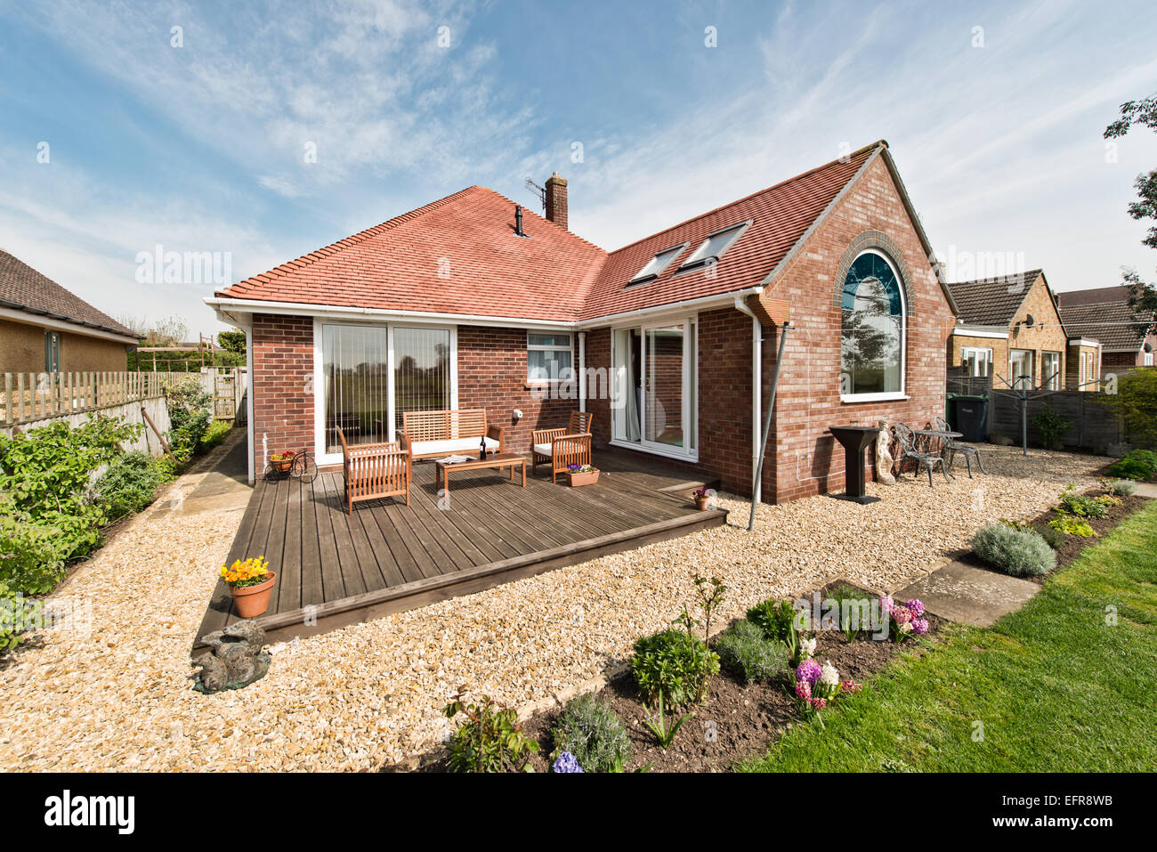 The rear of a modernised & extended 1960's British Bungalow in Wiltshire, UK Stock Photo