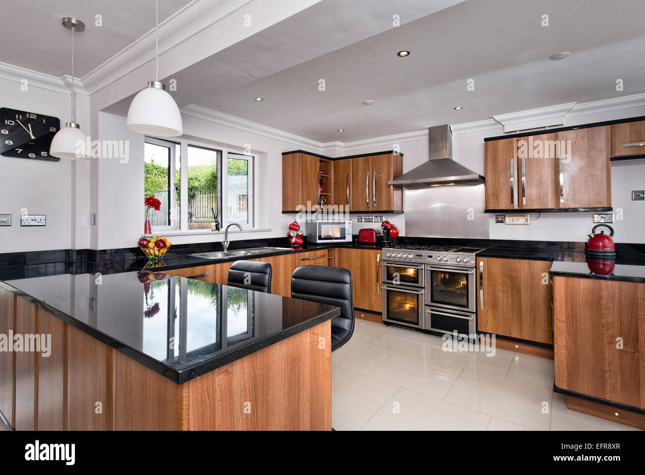 An interior of a modern UK home showing the kitchen area Stock Photo