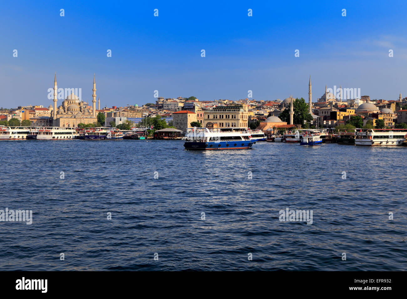 View of the shores of Golden Horn from the ferry, Bosphorus, Istanbul, Turkey Stock Photo