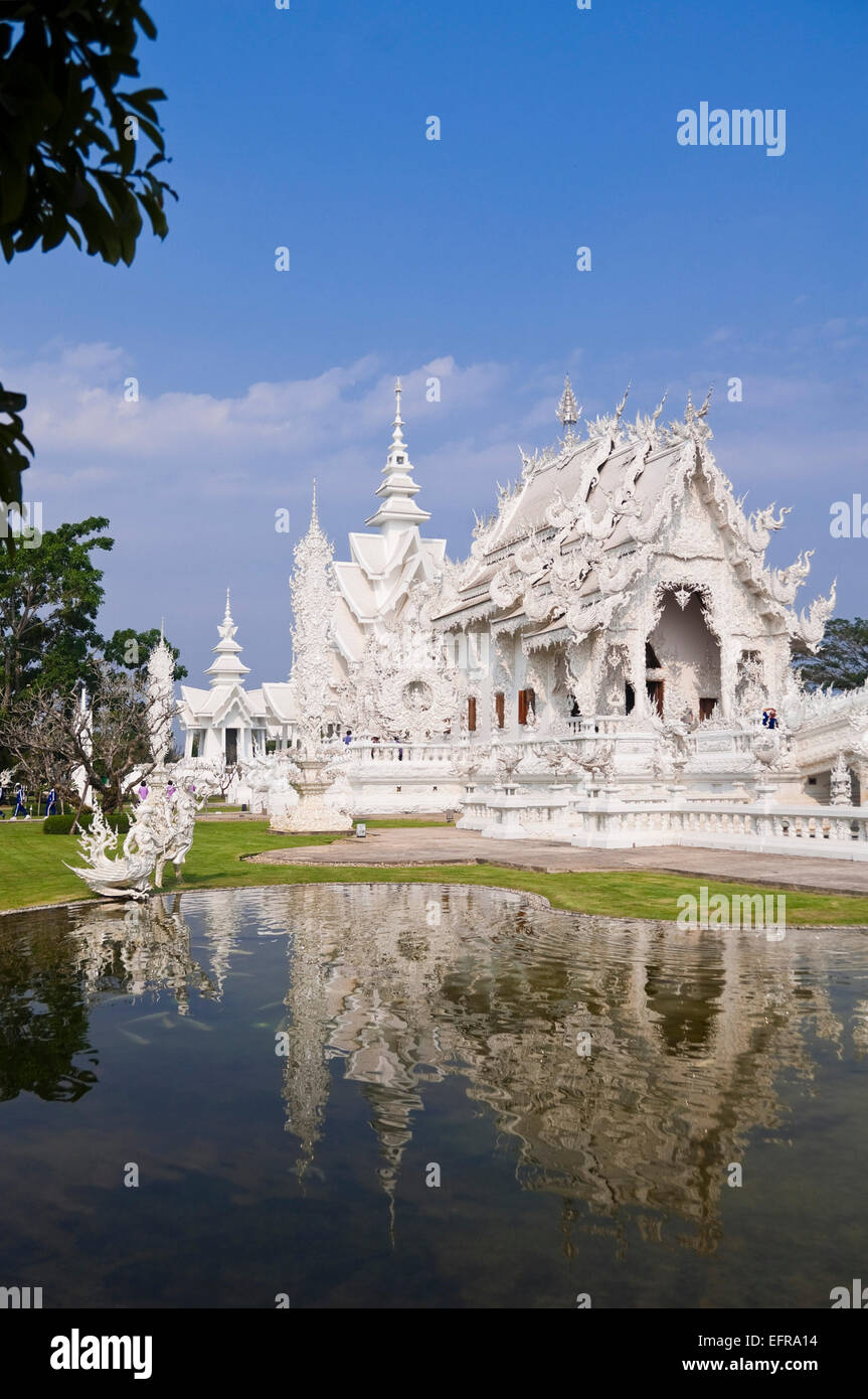 Vertical view of Wat Rong Khun, the White Temple, in Chiang Rai. Stock Photo
