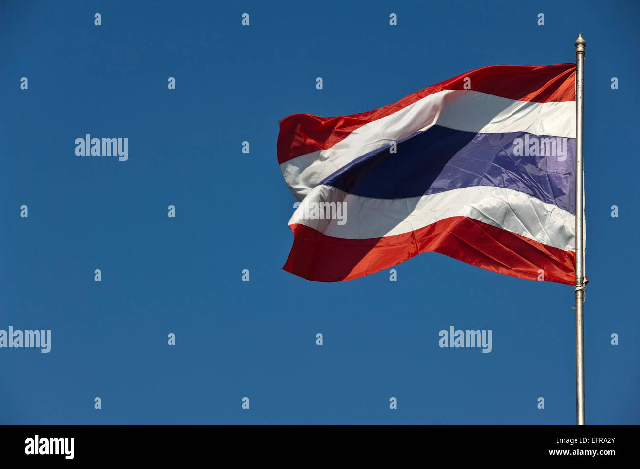 Horizontal view of the national flag of Thailand. Stock Photo