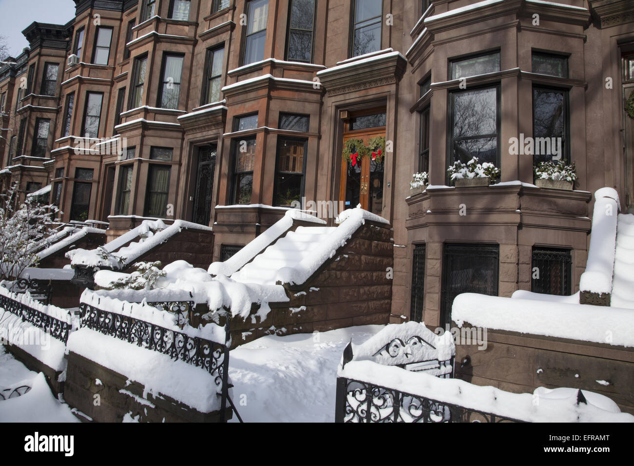 Homes in Park Slope Brooklyn after a snow Stock Photo Alamy