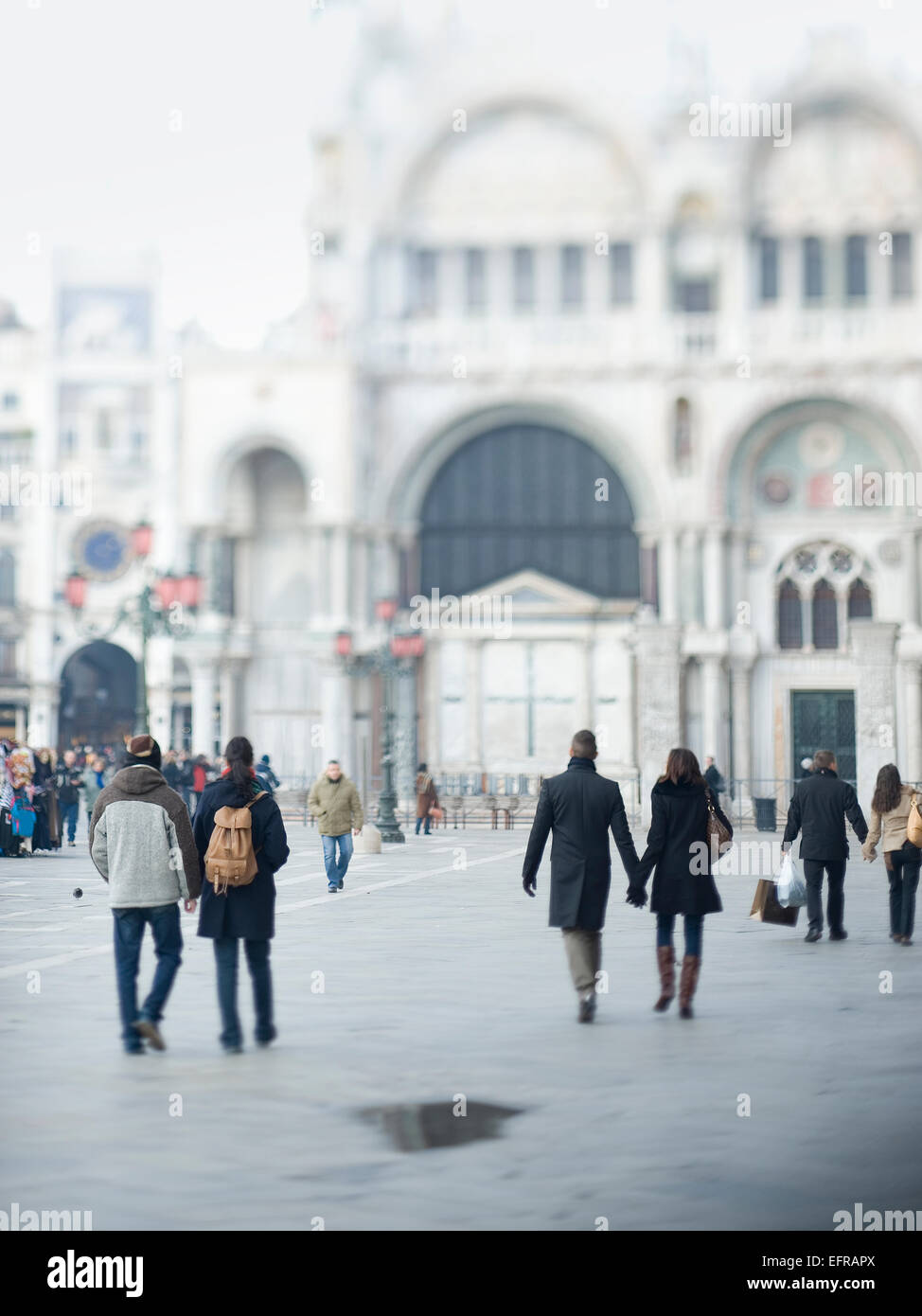 Piazza San Marco and the facade of the huge Basilica San Marco church. Stock Photo