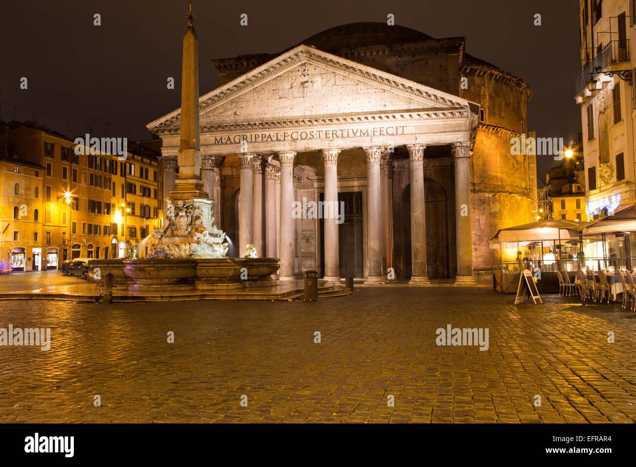 Roman Pantheon and della Rotonda square in Rome, Italy, by night. Stock Photo