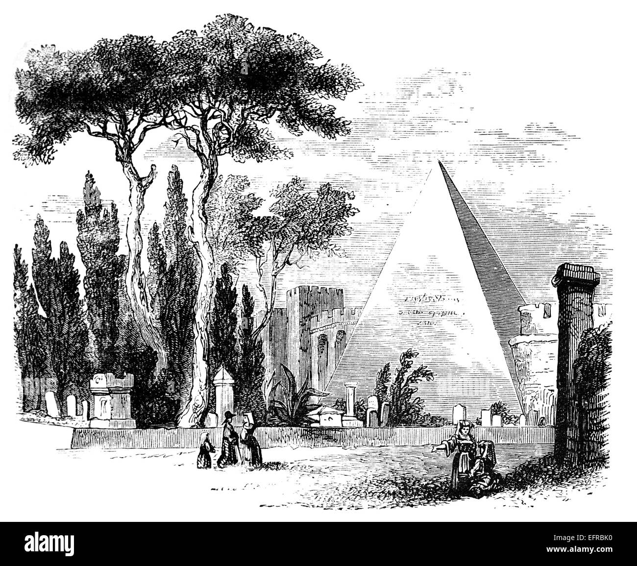 Pyramid of Cestius, Rome, photographed from 'Italian Pictures Drawn with Pen and Pencil' published in London ca. 1870. Stock Photo