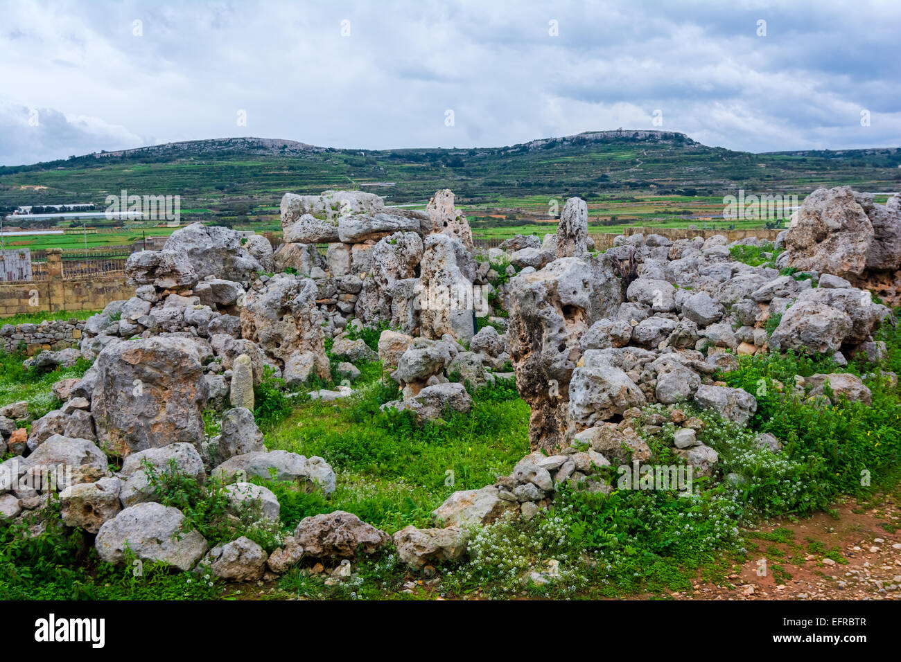 Ta Hagrat is a Maltese Prehistoric Megalithic Temple site inscribed on the UNESCO World Heritage List. Stock Photo