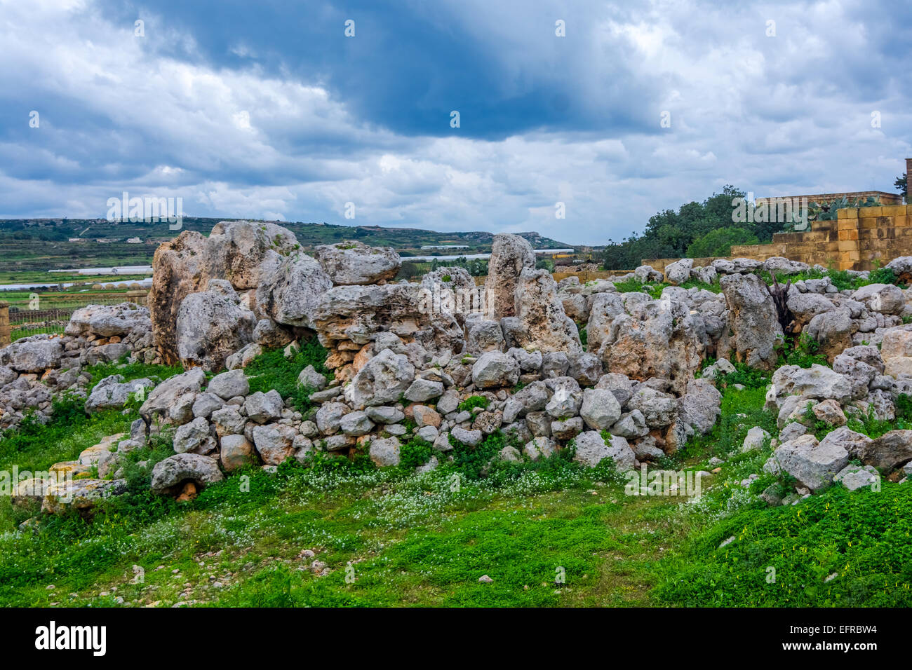 Ta Hagrat is a Maltese Prehistoric Megalithic Temple. Stock Photo