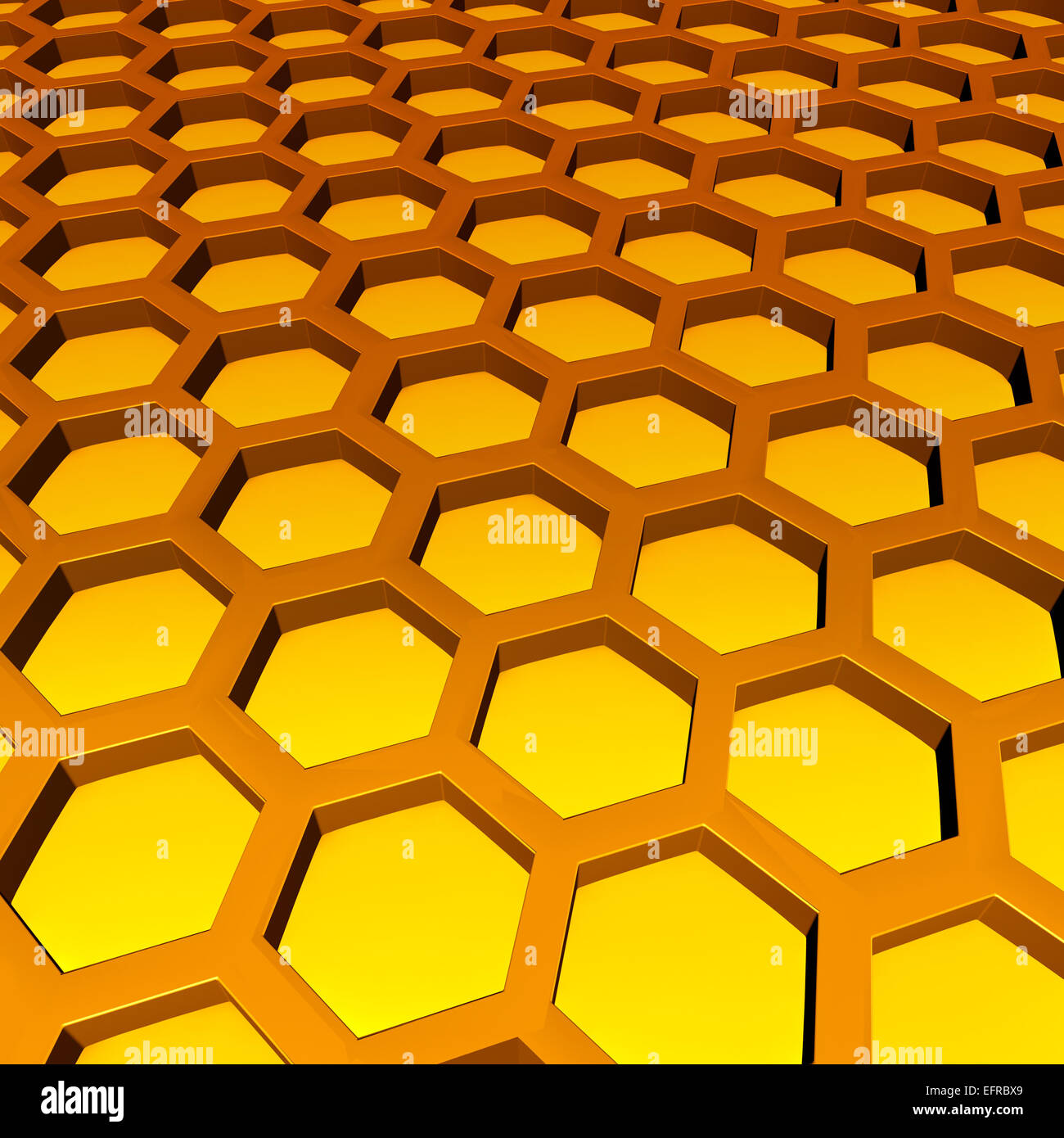 Honeycomb pattern as geometric three dimensional hexagon cell shapes with sweet honey inside as a symbol for golden food or business network connection symbol. Stock Photo