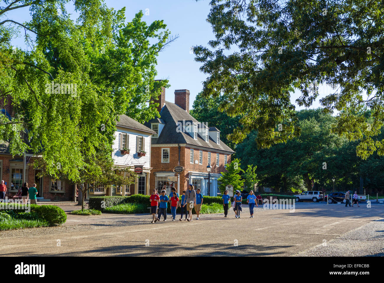 Stores and restaurants on Duke of Gloucester Street in historic downtown Williamsburg, Virginia, USA Stock Photo