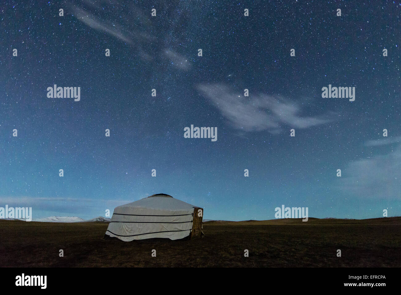 Yurt under Starry Sky, Mongolia Stock Photo