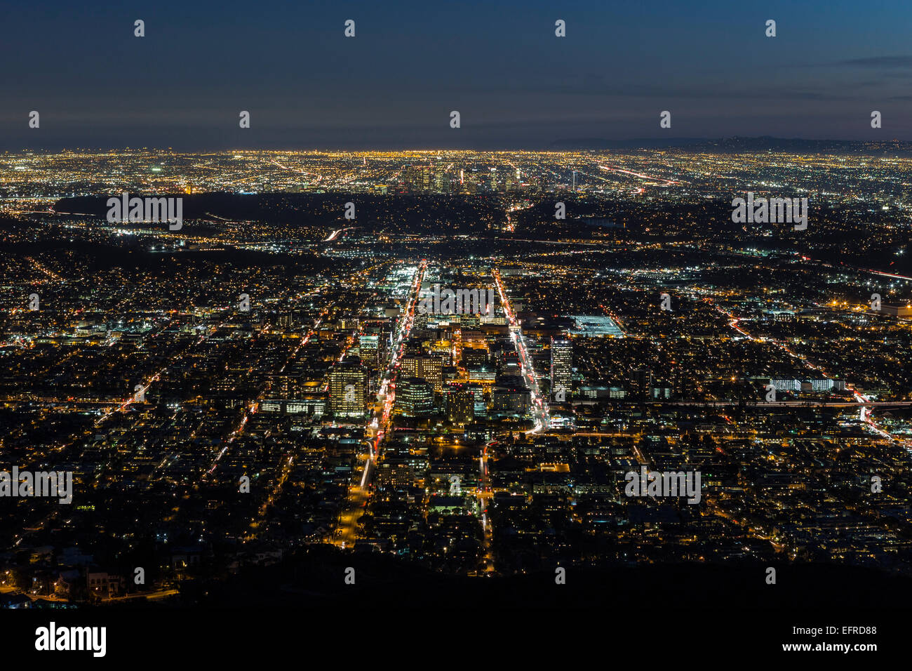 Glendale and downtown Los Angeles aerial night view Stock Photo Alamy