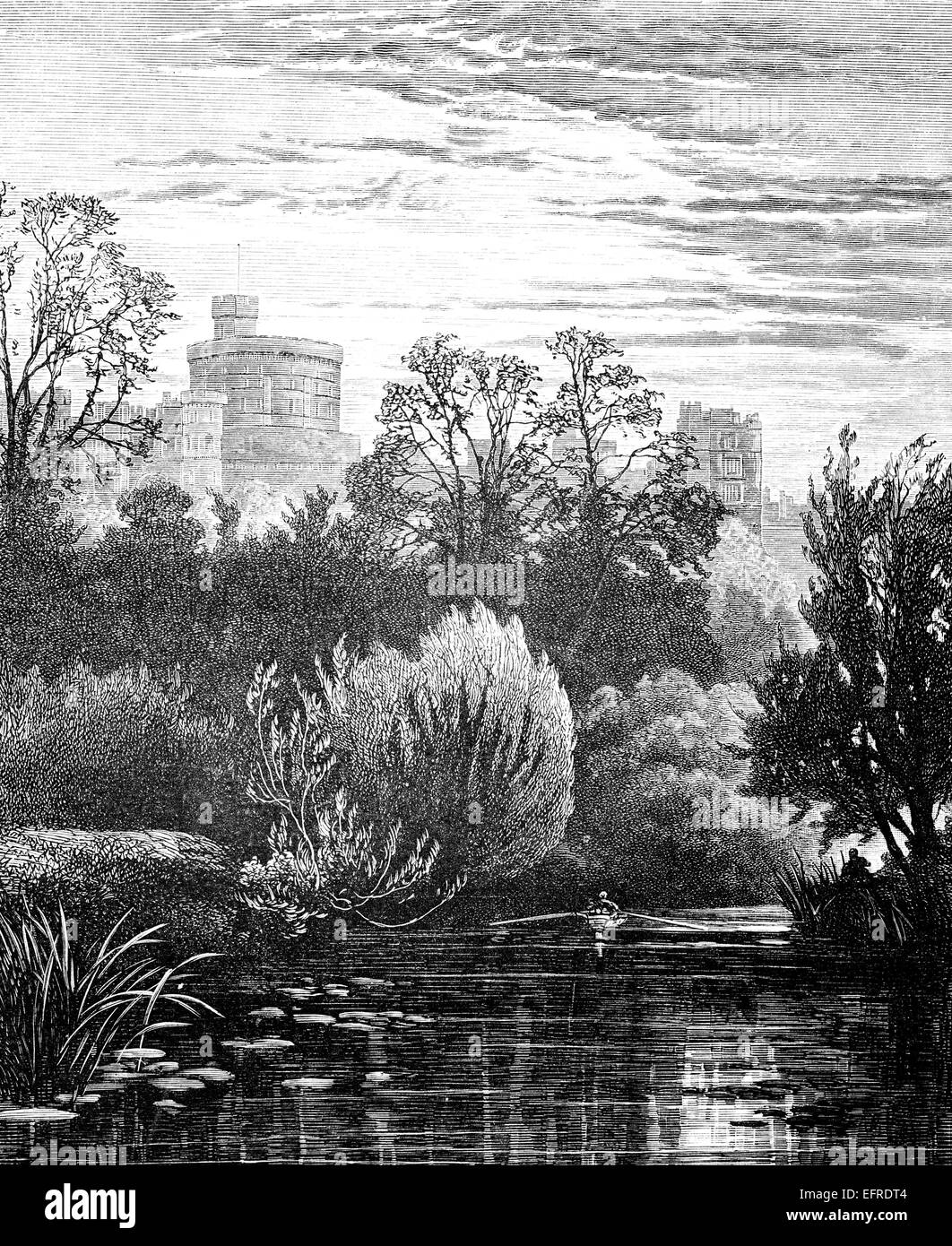 Windsor Castle, photographed from 'English Pictures Drawn with Pen and Pencil' published in London ca. 1870. Stock Photo